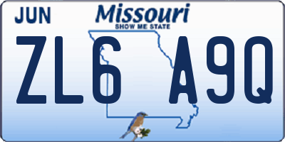 MO license plate ZL6A9Q