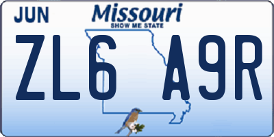 MO license plate ZL6A9R