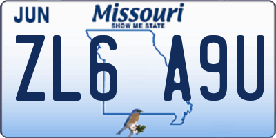 MO license plate ZL6A9U