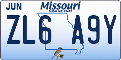 MO license plate ZL6A9Y