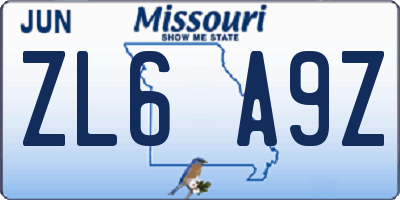 MO license plate ZL6A9Z
