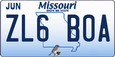MO license plate ZL6B0A