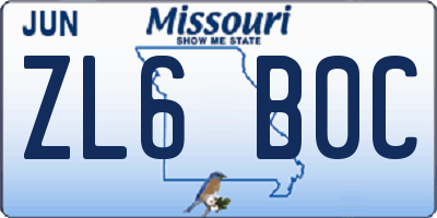 MO license plate ZL6B0C