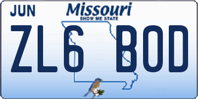 MO license plate ZL6B0D