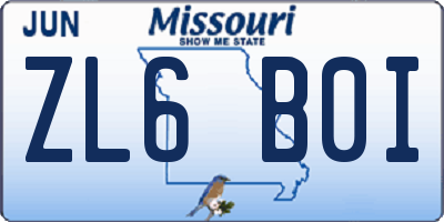 MO license plate ZL6B0I