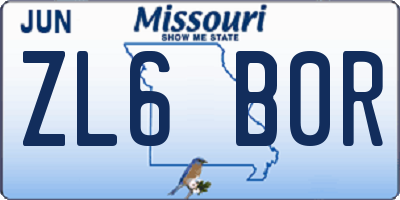MO license plate ZL6B0R