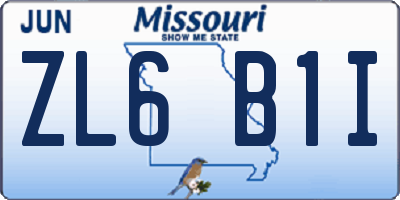 MO license plate ZL6B1I