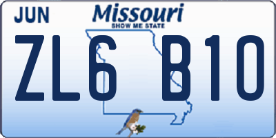 MO license plate ZL6B1O