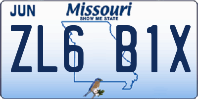 MO license plate ZL6B1X