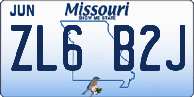 MO license plate ZL6B2J