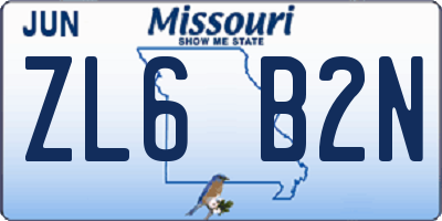 MO license plate ZL6B2N