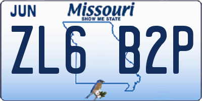 MO license plate ZL6B2P