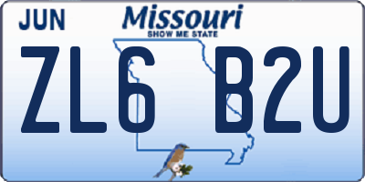 MO license plate ZL6B2U