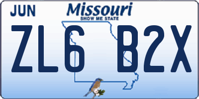 MO license plate ZL6B2X