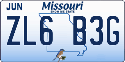 MO license plate ZL6B3G