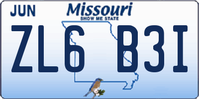 MO license plate ZL6B3I