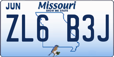 MO license plate ZL6B3J