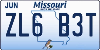 MO license plate ZL6B3T