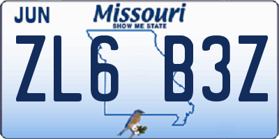 MO license plate ZL6B3Z