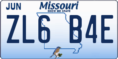 MO license plate ZL6B4E