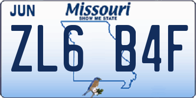 MO license plate ZL6B4F