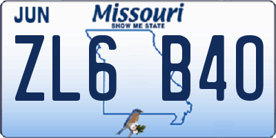 MO license plate ZL6B4O