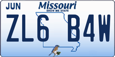 MO license plate ZL6B4W