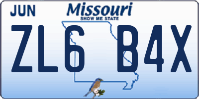 MO license plate ZL6B4X