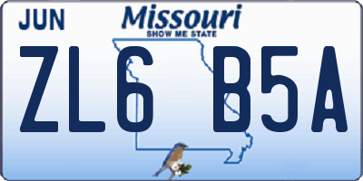 MO license plate ZL6B5A