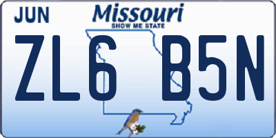 MO license plate ZL6B5N