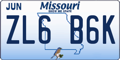 MO license plate ZL6B6K