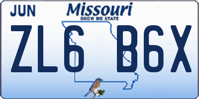 MO license plate ZL6B6X