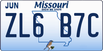 MO license plate ZL6B7C