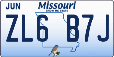 MO license plate ZL6B7J