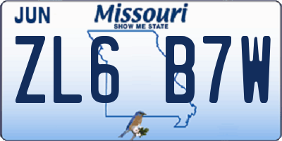 MO license plate ZL6B7W