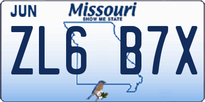 MO license plate ZL6B7X