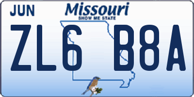 MO license plate ZL6B8A