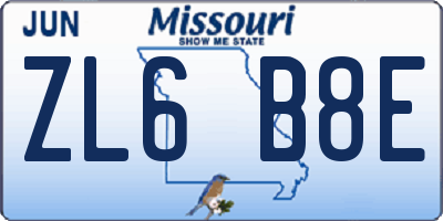 MO license plate ZL6B8E