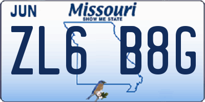 MO license plate ZL6B8G
