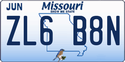 MO license plate ZL6B8N