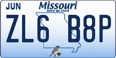 MO license plate ZL6B8P