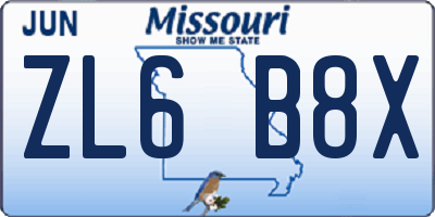 MO license plate ZL6B8X