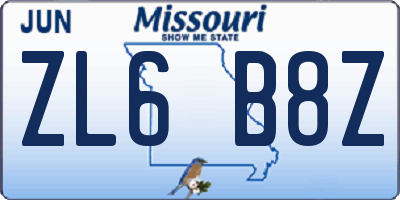 MO license plate ZL6B8Z