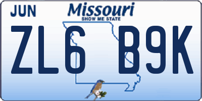 MO license plate ZL6B9K