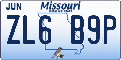 MO license plate ZL6B9P