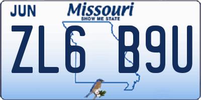 MO license plate ZL6B9U