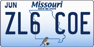 MO license plate ZL6C0E