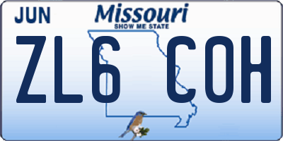 MO license plate ZL6C0H