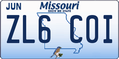 MO license plate ZL6C0I
