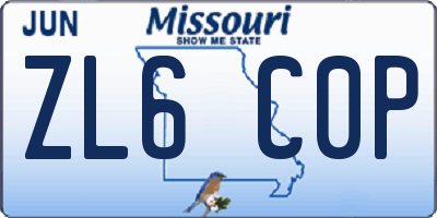 MO license plate ZL6C0P